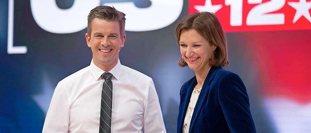 Markus Lanz und Bettina Schausten moderierten die Wahlsondersendung des ZDF anlässlich der US-Präsidentenwahl in der Hauptstadtrepräsentanz der Deutschen Telekom.
