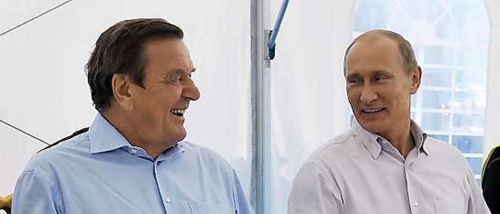 Altkanzler Gerhard Schröder bei einem Treffen im September 2011 neben dem russischen Staatschef Wladimir Putin.