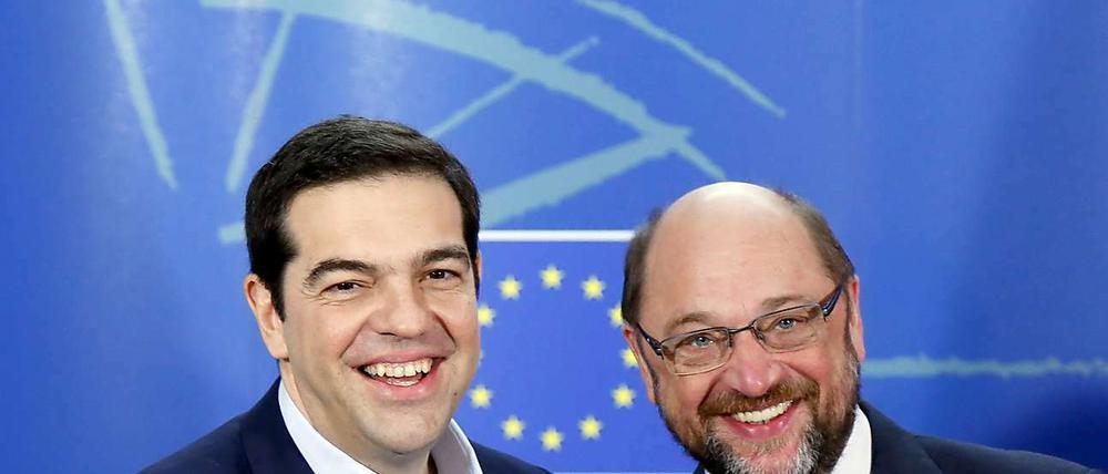 Der griechische Ministerpräsident Alexis Tsipras (l.) und EU-Parlamentspräsident Martin Schulz (r.)