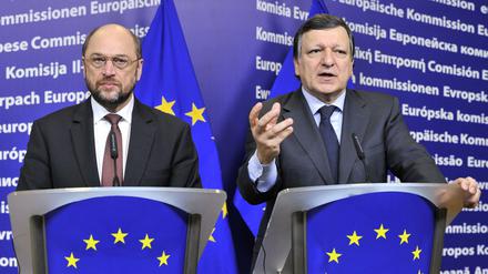 Brüsseler Spitzen. EU-Parlamentschef Martin Schulz (links) und Kommissionspräsident José Manuel Barroso.