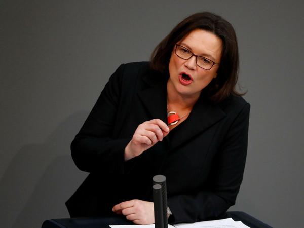 SPD-Fraktionschefin Andrea Nahles bei einer Rede im Bundestag im März dieses Jahres. 