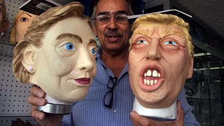 Maskenhafte Kandidaten: Hillary Clinton (links) und Donald Trump. 