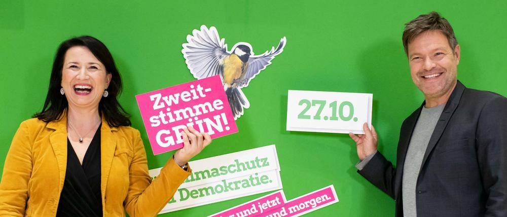 Anja Siegesmund, Spitzenkandidatin der Grünen für die Landtagswahl in Thüringen, und Grünen-Chef Robrt Habeck