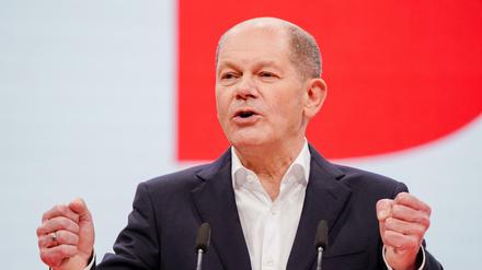 Bundeskanzler Olaf Scholz (SPD) spricht beim Bundesparteitag seiner Partei zu den Delegierten.