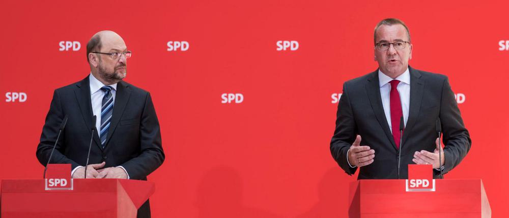 Präsentierten Schwerpunkt zur Innenpolitik: SPD-Kanzlerkandidat Martin Schulz (l.) und Niedersachsens Innenminister Boris Pistorius.