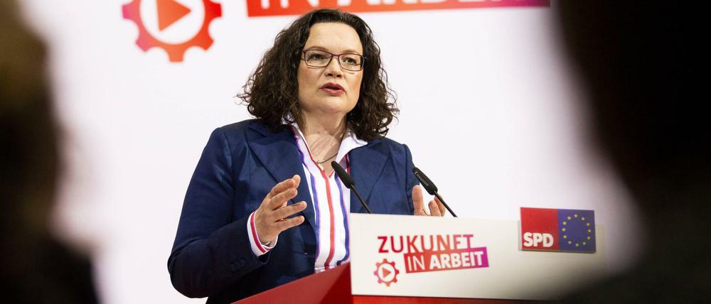 SPD-Chefin Andrea Nahles stellt im Willy-Brandt-Haus die Pläne ihrer Partei für eine Reform des Sozialstaats vor. 
