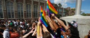 Protest von Studenten gegen das Verbot von Unterricht über Homosexualität am 3. März 2022 in Tampa, Florida