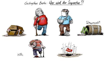 Und so sieht unser Karikaturist Stuttmann den Zustand der Berliner Parteien.
