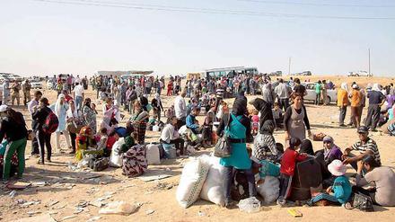 Massenbewegung. Syrische Flüchtlinge warten an einem Grenzpunkt in Duhuk, 430 Kilometer nordwestlich von Bagdad.