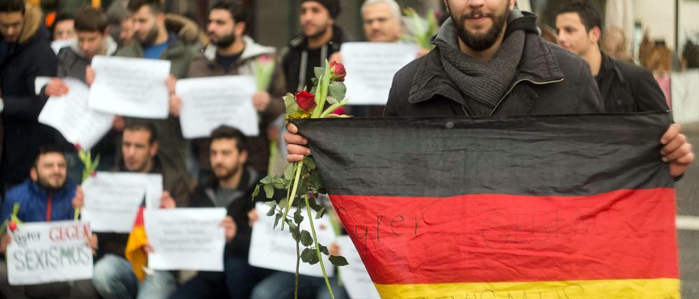 Syrische Flüchtlinge am Wochenende bei einer Demonstration gegen Sexismus in Würzburg