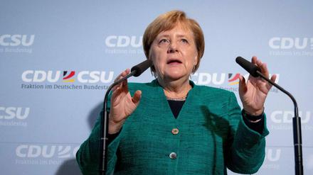 Angela Merkel bei ihrem knappen Statement am Dienstag zur Wahl von Ralph Brinkhaus.