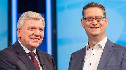 Gesitteter Umgang: Hessens Ministerpräsident Volker Bouffier und Herausforderer Thorsten Schäfer-Gümbel (SPD)