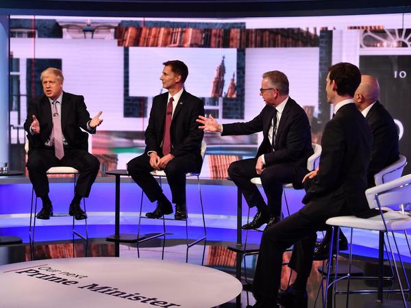 Die BBC-Debatte am Dienstag Abend mit Boris Johnson (links), Jeremy Hunt, Michael Gove, Sajid Javid und Rory Stewart. 