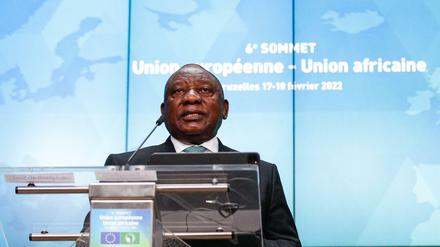 Der südafrikanische Präsident Ramaphosa beim Gipfel mit der EU am Freitag in Brüssel.