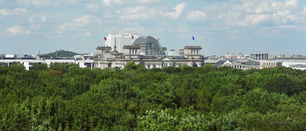 Tiergarten und Reichstagsgebäude liegen direkt nebeneinander.