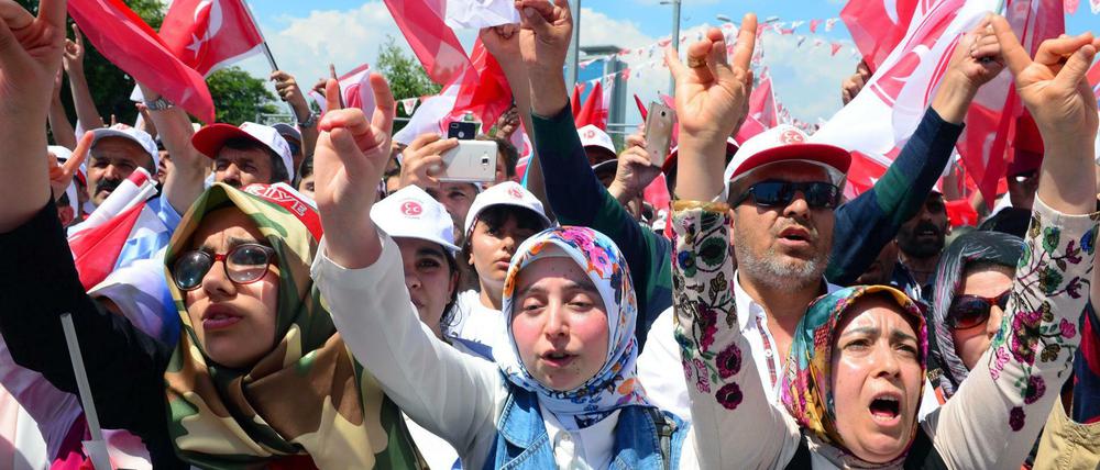 Anhänger der rechtsextremen türkischen MHP im Wahlkampf in Ankara