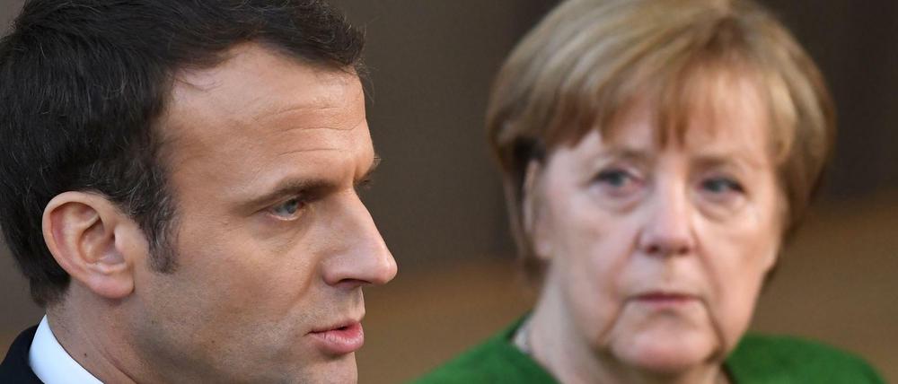 Frankreichs Präsident Emmanuel Macron und Kanzlerin Merkel bei einem Treffen in Brüssel.