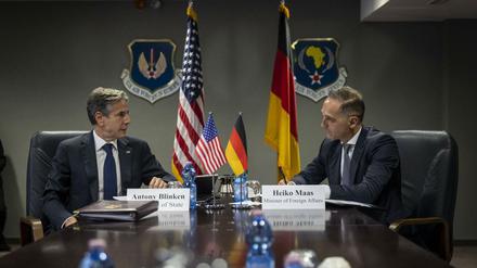 US-Außenminister Antony Blinken (links) und Bundesaußenminister Heiko Maas.bei einer virtuellen Konferenz.