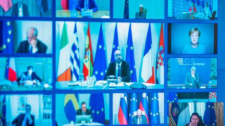 Video-Gipfel. Die Staats- und Regierungschefs der EU am Donnerstag.