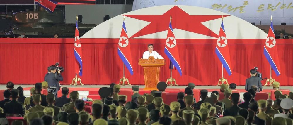 Kim Jong Un während der Rede zum 69. Jahrestag des koreanischen Waffenstillstands.