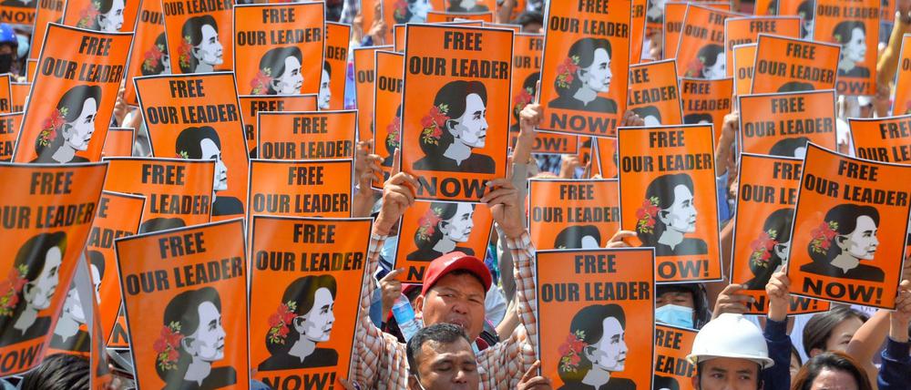 Demonstration für die Freilassung von Myanmars abgesetzter Regierungschefin Aung San Suu Kyi