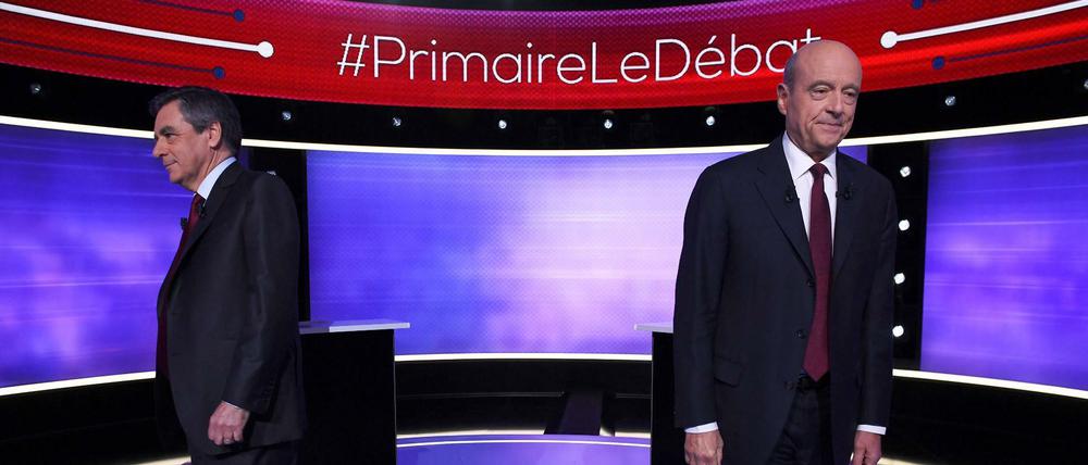 Vor der letzten TV-Debatte: Die beiden Kontrahenten Francois Fillon (links) und Alain Juppé.