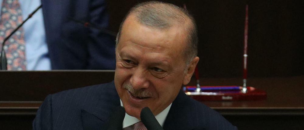 Der türkische Präsident und Führer der Partei für Gerechtigkeit und Entwicklung (AK-Partei), Recep Tayyip Erdogan