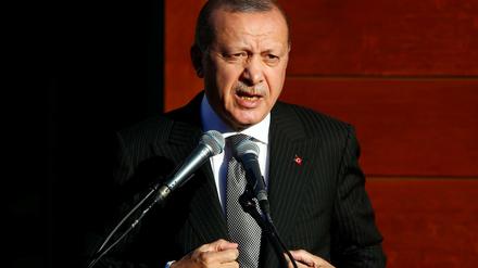 Recep Tayyip Erdogan bei seiner Ansprache zur Eröffnung der Ditib-Zentralmoschee in Köln.