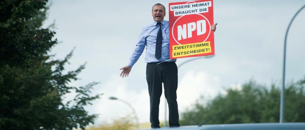 Udo Pastoers von der NPD im Wahlkampf in Mecklenburg-Vorpommern. 