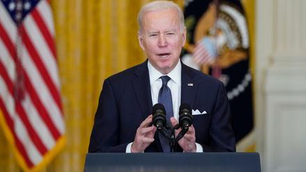 US-Präsident Joe Biden spricht im Weißen Haus über den Ukraine-Konflikt. 