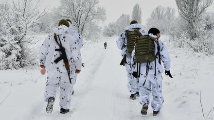 Ukrainische Soldaten an der Frontlinie mit den von Russland unterstützten Separatisten in der Region Donezk