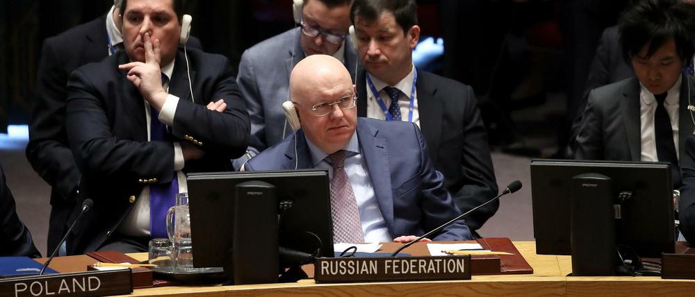 Der russische Vertreter Wassili Nebensja im UN-Sicherheitsrat.