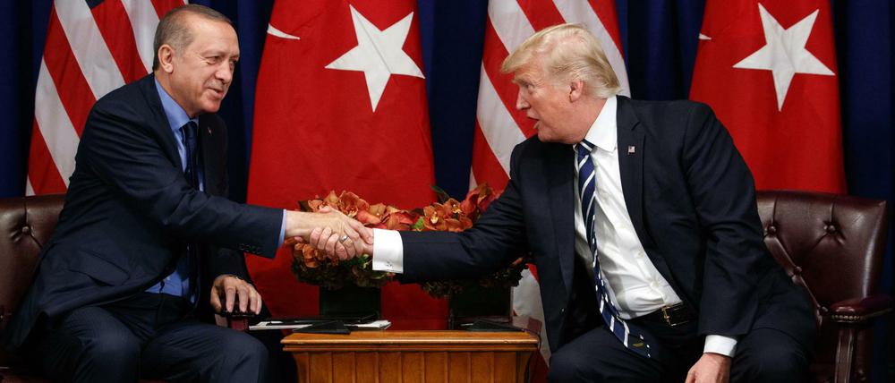 US-Präsident Trump (r) und Präsident Erdogan bei einem Treffen im September: Nach fast drei Monaten ist der Konflikt um die Visavergabe zwischen der Türkei und den USA offiziell beigelegt. 