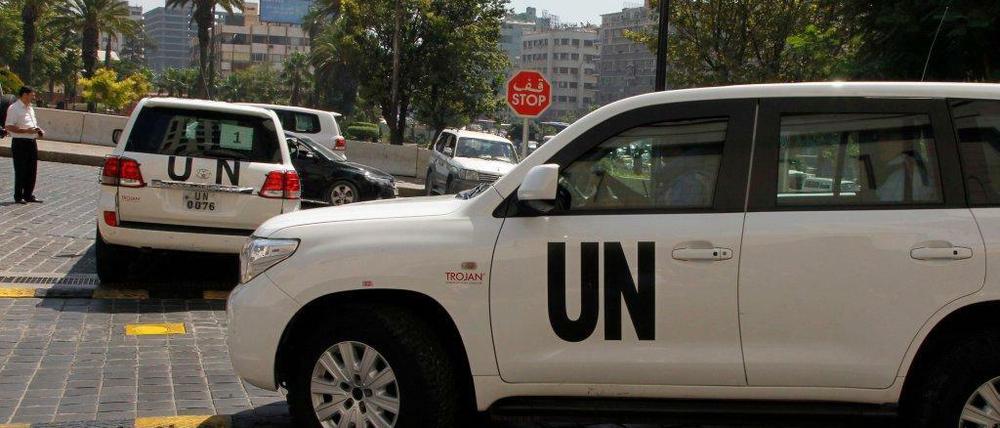 Fahrzeug-Konvoi der Vereinten Nationen am Donnerstagmorgen in Damaskus.