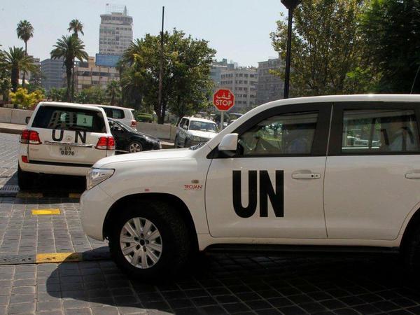 Fahrzeug-Konvoi der Vereinten Nationen am Donnerstagmorgen in Damaskus.