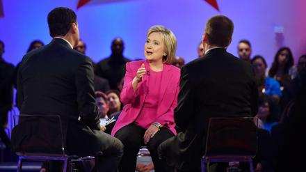 Hillary Clinton wirbt bei den US-Sendern MSNBC and Telemundo in Las Vegas für ihre US-Präsidentschaftskandidatur. 