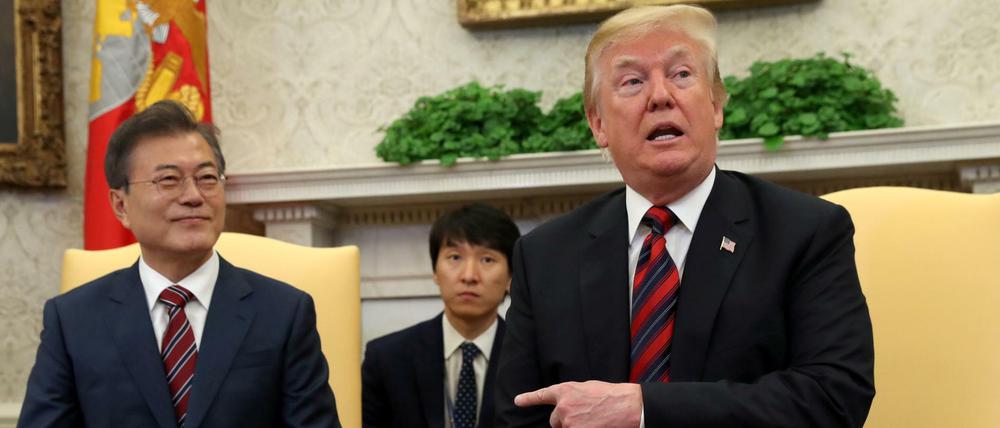 US-Präsident Donald Trump gab mit Südkoreas Präsident Moon Jae In eine Pressekonferenz.