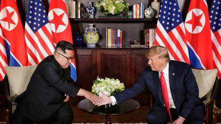 Nordkoreas Machthaber Kim Jong Un und US-Präsident Donald Trump beim gemeinsamen Gipfel in Singapur.