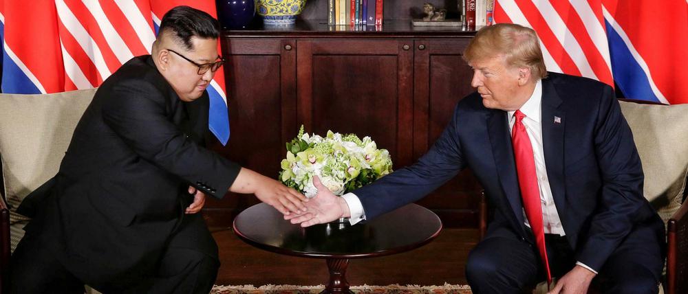 Nordkoreas Machthaber Kim Jong Un und US-Präsident Donald Trump beim gemeinsamen Gipfel in Singapur.