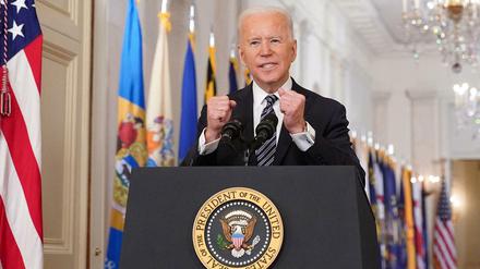 Kämpferischer Optimist: US-Präsident Joe Biden bei der Fernsehansprache zum Impfen und seiner Corona-Strategie. 