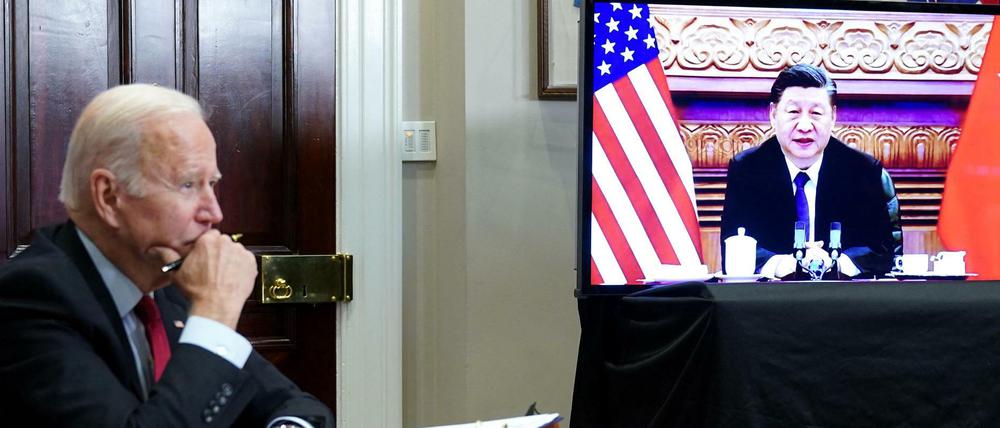 US-Präsident Joe Biden beim Videogipfel mit Chinas Staatsführer Xi Jinping