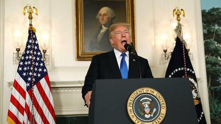 Donald Trump während seiner Ansprache über das Atomabkommen mit dem Iran im Weißen Haus in Washington.