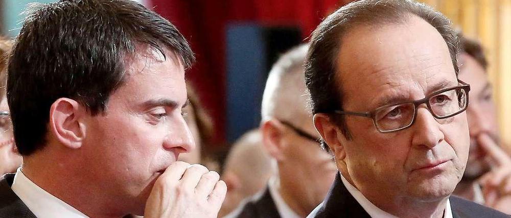Wollen die Energiewende auch in Frankreich voranbringen: Premierminister Valls (links) und Präsident Hollande.