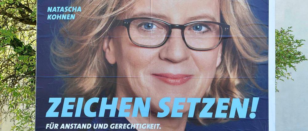 Natascha Kohnen auf einem Wahlplakate vor der Landtagswahl in Bayern in Rothenburg ob der Tauber.