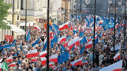 "Wir sind Europa und werden in Europa bleiben"-Demonstration in Warschau am Samstag.