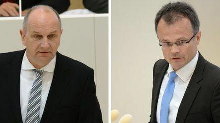 Werden wohl keine Koalition: Brandenburgs Ministerpräsident Dietmar Woidke (l. SPD)und sein CDU-Herausforderer Michael Schierack.