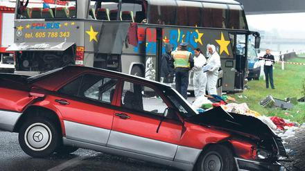 Unfallort. Ende September starben auf der Autobahn am Schönfelder Kreuz 14 Insassen eines polnisches Busses.