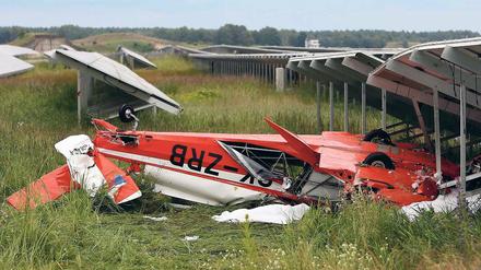 Unglücksstelle. Das Flugzeug war vom Flugplatz Finow aus gestartet und stürzte über einem Solarpark ab.