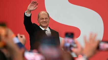 Olaf Scholz während der Wahlparty im Berliner Willy-Brandt-Haus.
