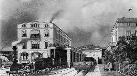 Wie es einmal war: Der Bahnhof Potsdam um 1843.